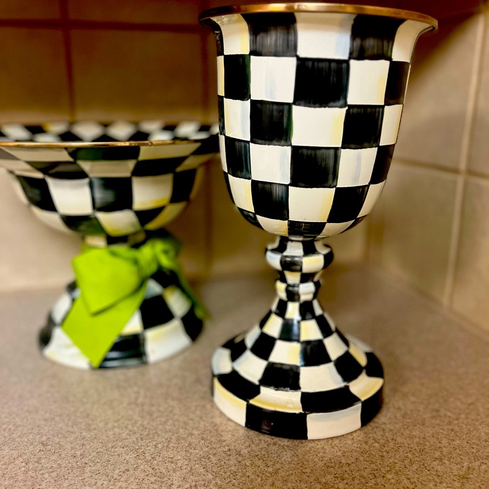 Large Mackenzie Childs Courtly Check Pedestal Vase